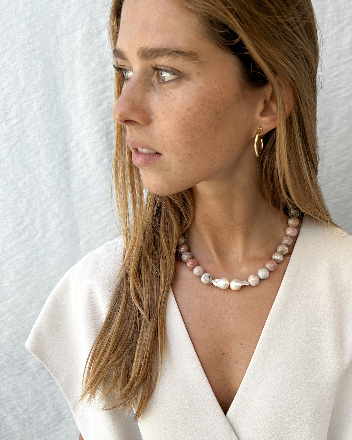 COLLAR PINKSTONES PEARLS