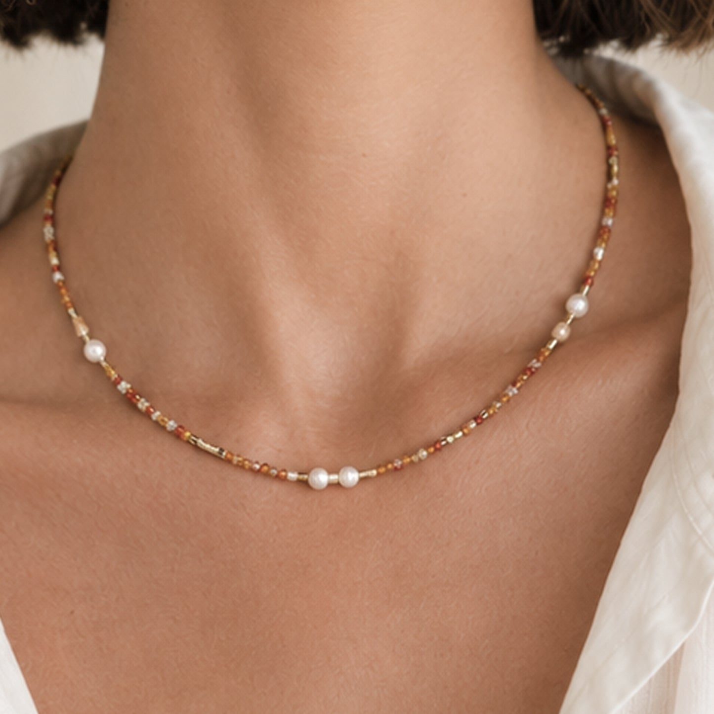 COLLAR GOLD ORANGEPEARLS