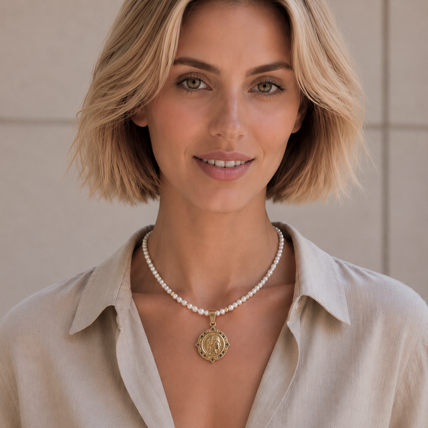 COLLAR SMALLPEARLS GOLDYMEDAL